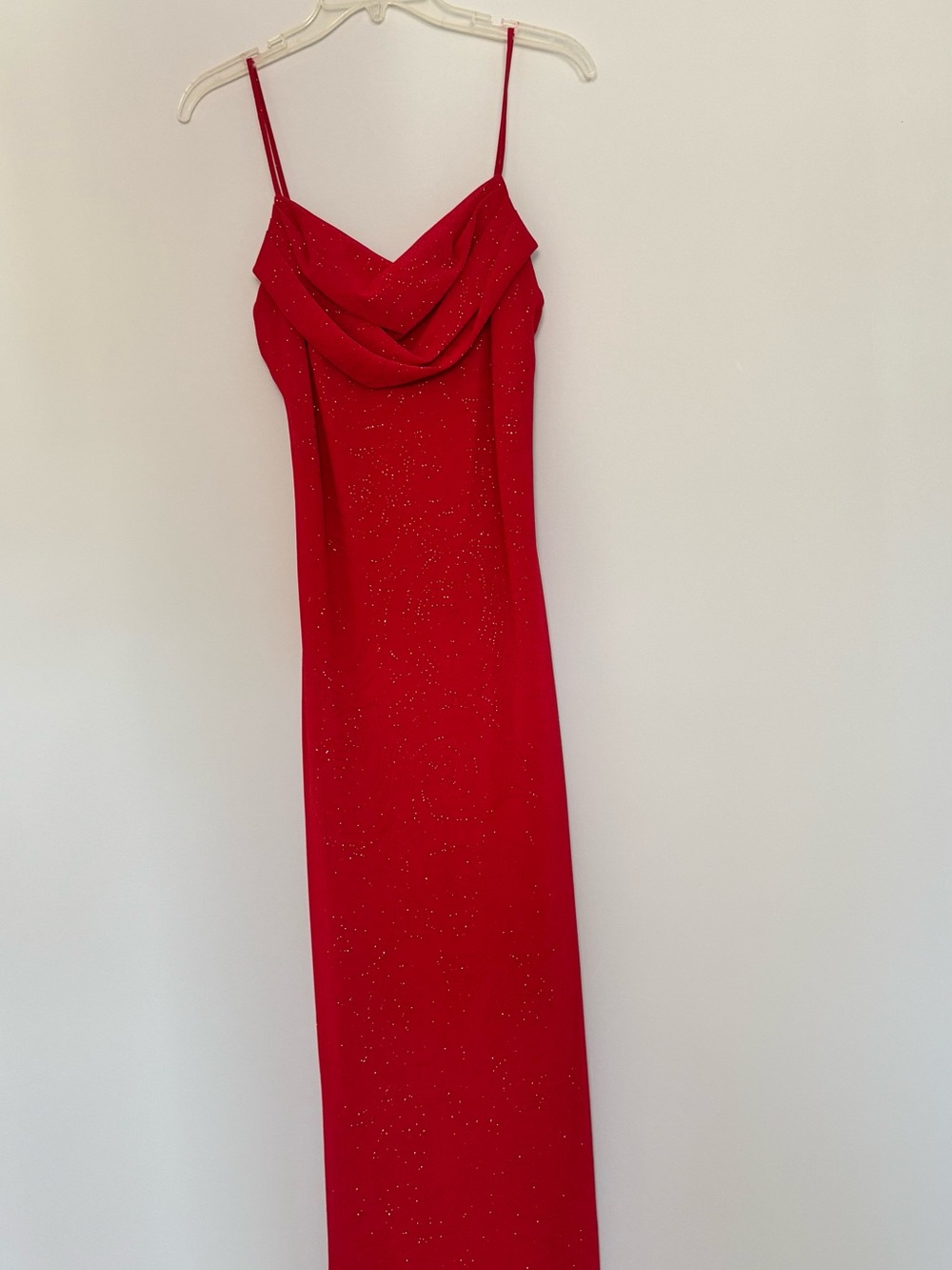 Karina Nites Formal Sparkling Red Cowl-Neck Spaghetti Strap Gown Prom Wedding